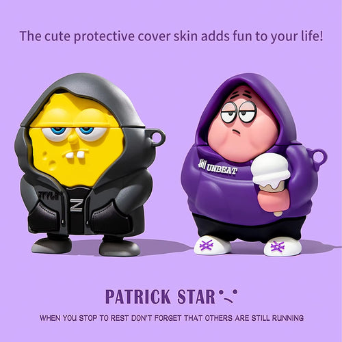 For Airpods 1 2 3 4 Pro 2 Case Cute 3D Cartoon Spongebob Patrick Star Silicone Earphone Case Accessories Cover Airpods Pro 3