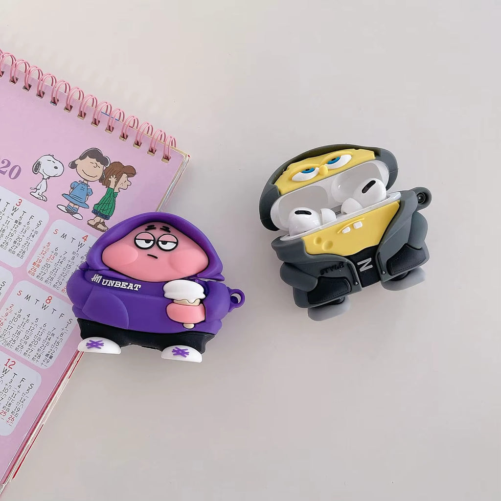 For Airpods 1 2 3 4 Pro 2 Case Cute 3D Cartoon Spongebob Patrick Star Silicone Earphone Case Accessories Cover Airpods Pro 3