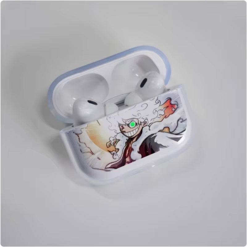 ONE PIECE Luffy Earphone Case for Airpods 1 2 3 Pro 2 Case Anime Transparent Protective Cover for Airpods 4 Shockproof with Hook