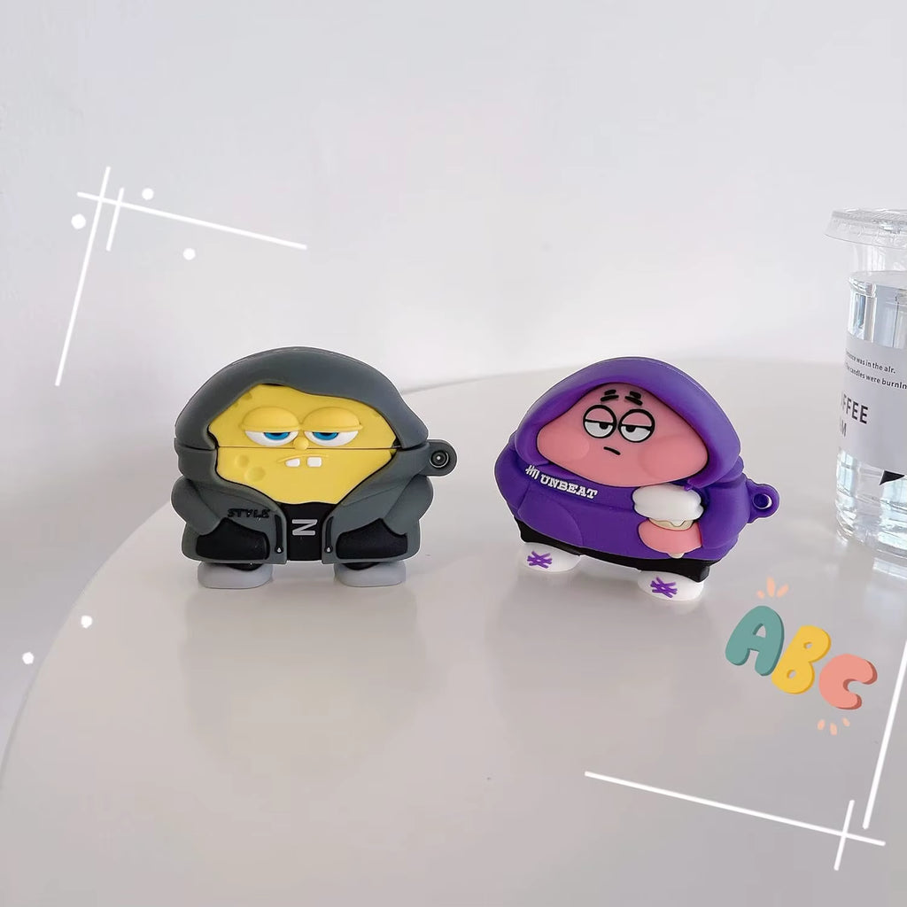 For Airpods 1 2 3 4 Pro 2 Case Cute 3D Cartoon Spongebob Patrick Star Silicone Earphone Case Accessories Cover Airpods Pro 3