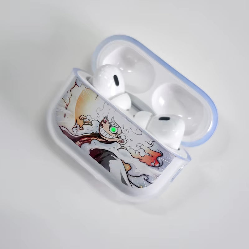 ONE PIECE Luffy Earphone Case for Airpods 1 2 3 Pro 2 Case Anime Transparent Protective Cover for Airpods 4 Shockproof with Hook